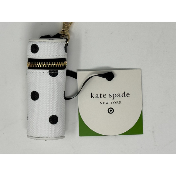 Kate Spade New York Target Canvas Polka Dot Lipstick Bag Charm Keychain  IN HAND - Picture 2 of 5